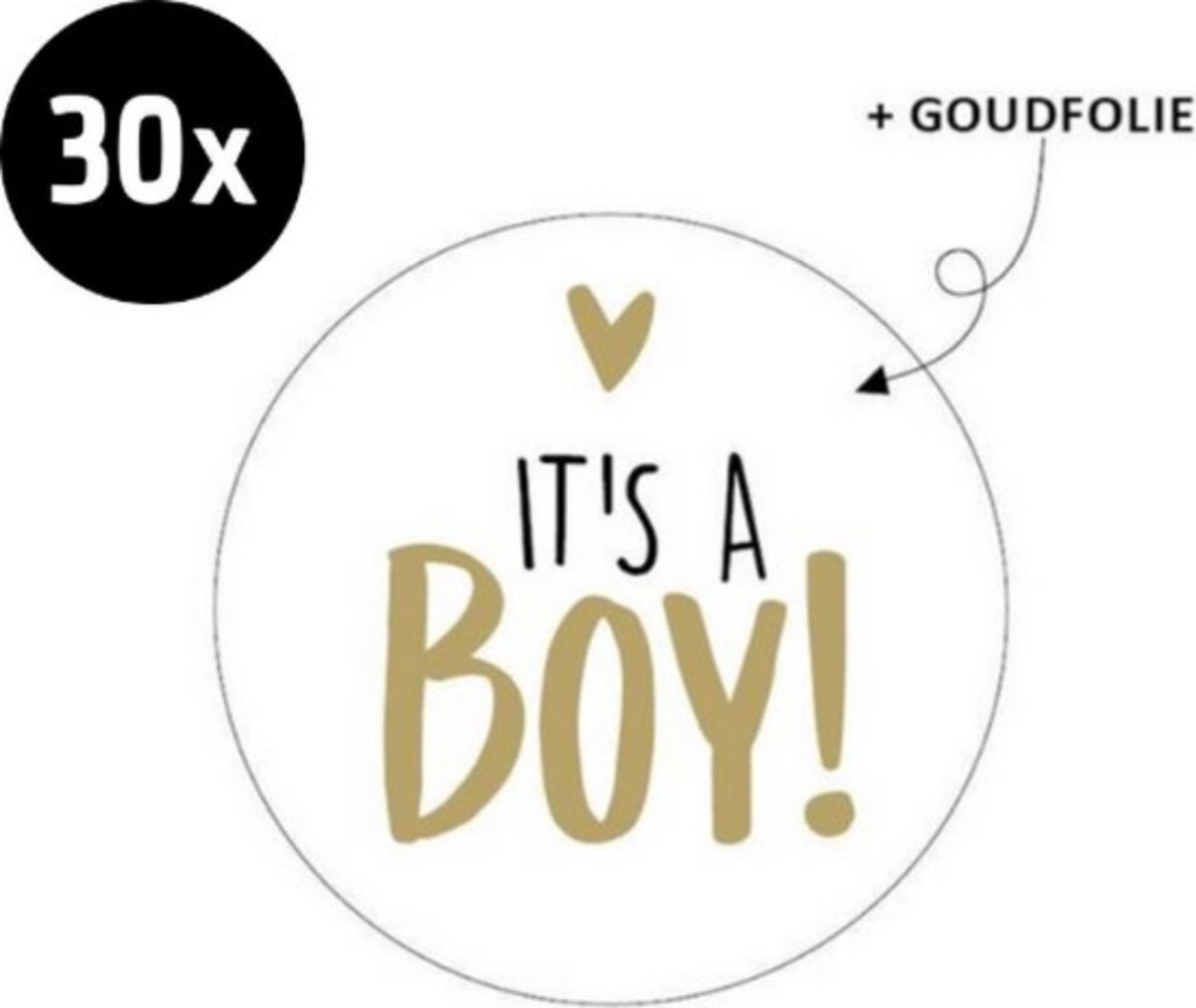 30x Sluitsticker Its a Boy! | Goudfolie | 40 mm | Geboorte Sticker | Sluitzegel | Sticker Geboortekaart | Baby nieuws | Zwangerschap | Luxe Sluitzegel